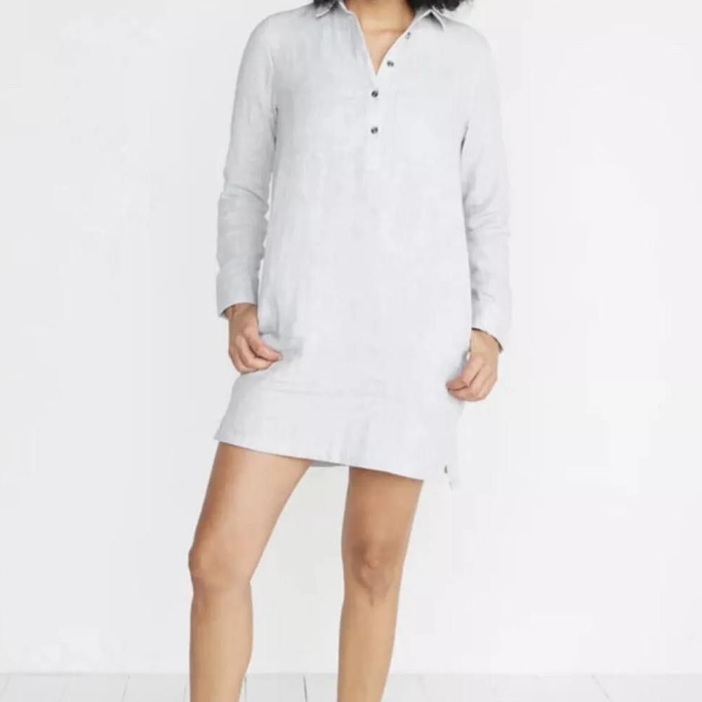 MARINE LAYER Women's Quinn Heather Gray Cotton Popover Shirt Dress - Picture 2 of 4